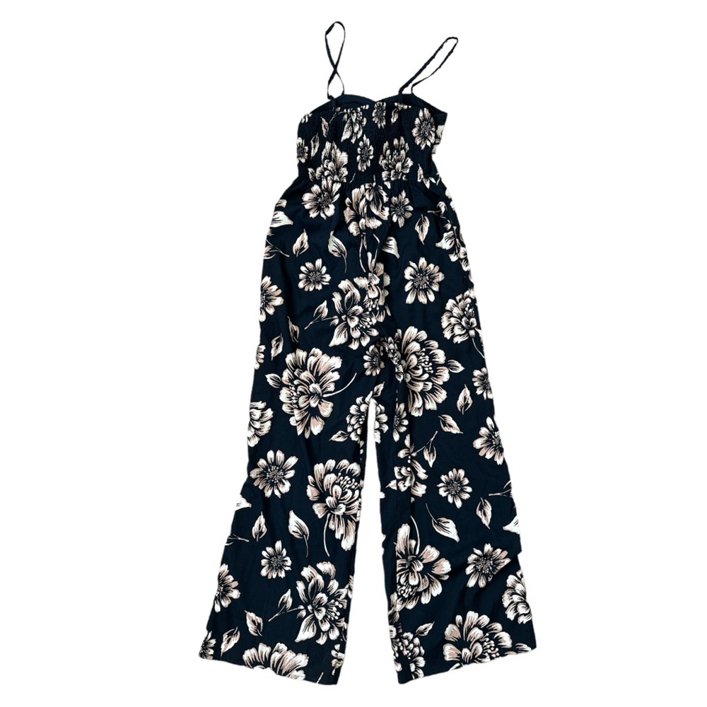 BOG Collective Navy White Floral Bra Top Jumpsuit size S - Picture 5 of 7